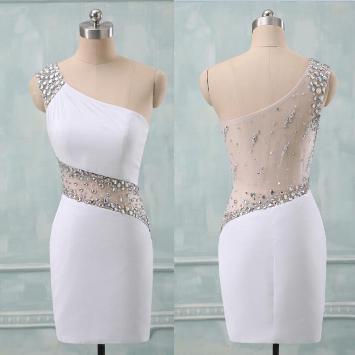 Style White Popular Mini Beaded Party Dresses, White Sheath Party, Cocktail Dresses