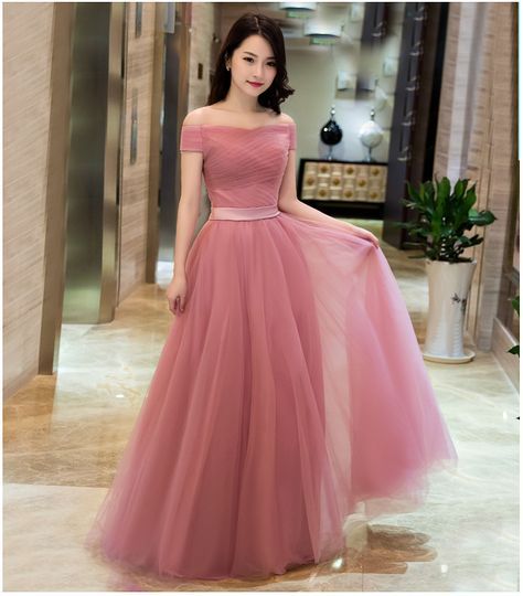 Off Shoulder Dusty Pink Gowns,long Formal Dresses, Lace-up Prom Dresses 2018