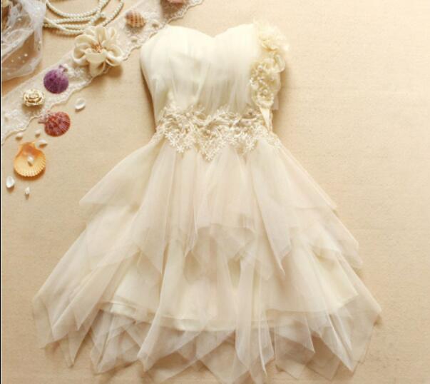 Adorable Ivory Sweetheart Short Tulle Homecoming Dress With Floral, Lovely Short Teen Formal Dresses, Ivory Prom Dresses