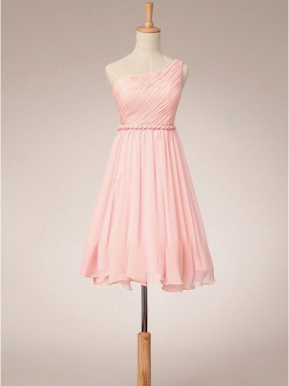 Simple Pink One Shoulder Short Bridesmaid Dresses, Pink Bridesmaid Dresses, Party Dresses