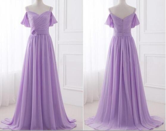 Spaghetti Straps Lavender Long Bridesmaid Dresses, Chiffon Simple Prom Dresses, Evening Gowns