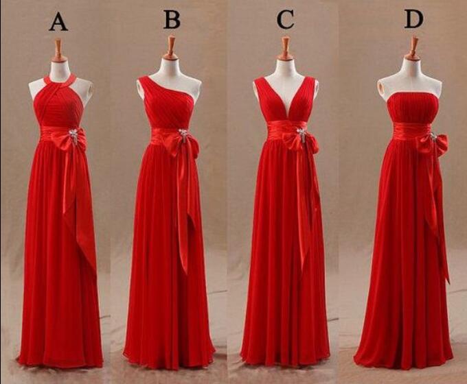 Red Mismatch Chiffon Long Bridesmaid Dresses, Red Simple Bridesmaid Dresses, Formal Dresses, Evening Gowns
