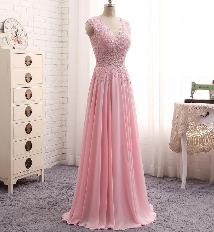 Pink Long Chiffon Party Dresses Pink Prom Dresses Simple Prom