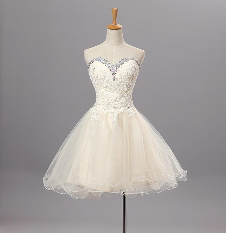 Lovely Ivory Homecoming Dresses, Lace And Tulle Beaded Sweetheart Prom Dresses,cute Formal Dressess