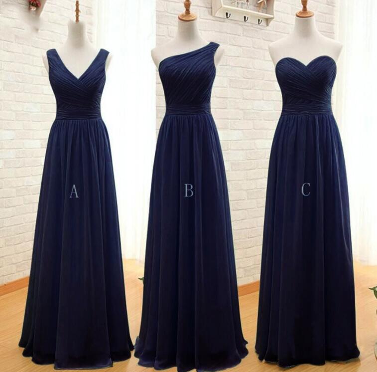 Navy Blue Mismatch Chiffon Bridesmaid Dresses, Simple Navy Blue Bridesmaid Dress, Wedding Party Dresses