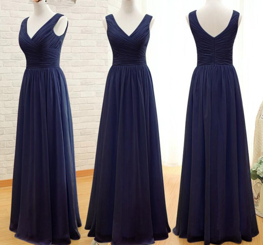 Navy Blue Mismatch Chiffon Bridesmaid Dresses, Simple Navy Blue ...