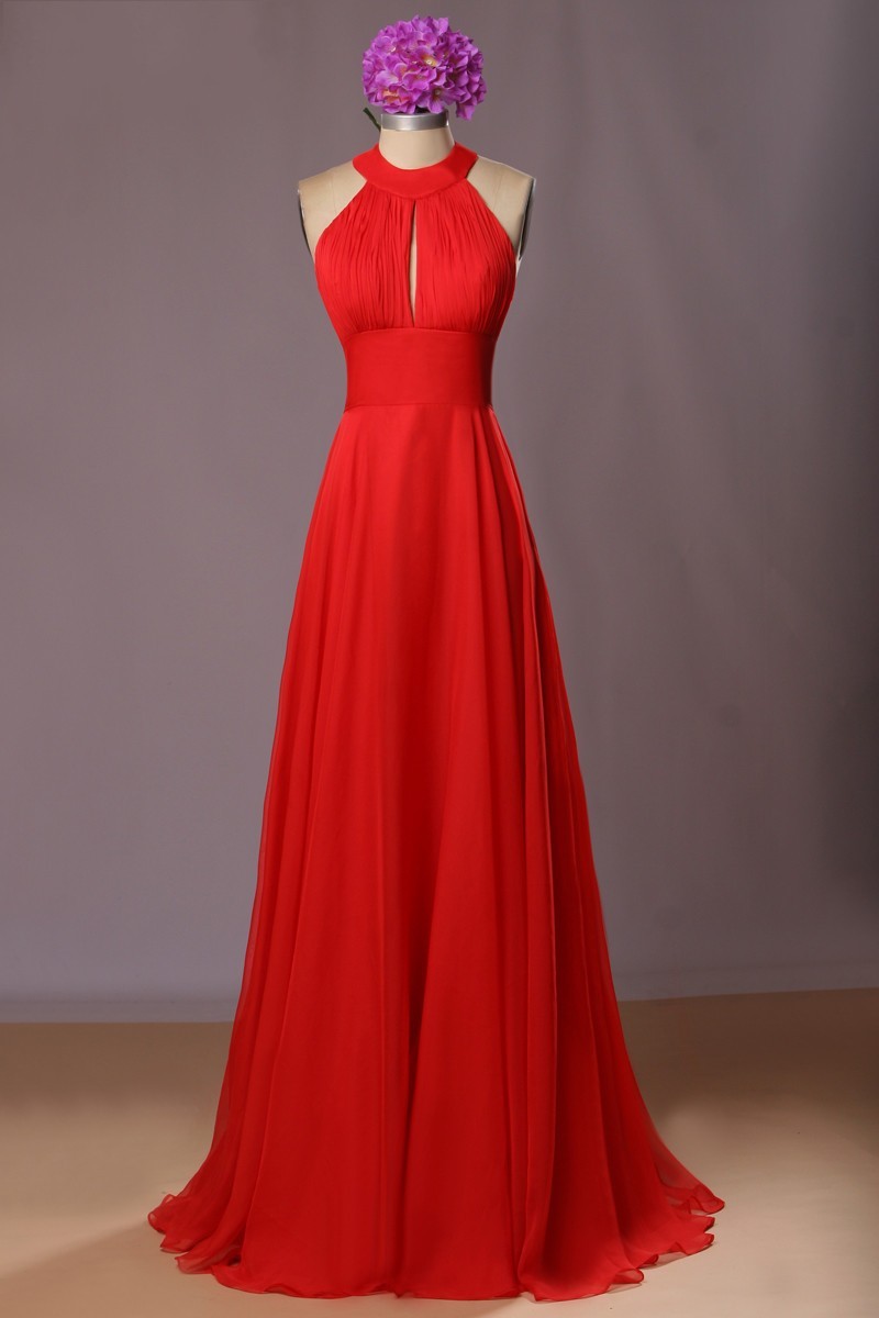 Red Halter Open Black Sexy Prom Dresses, High Quality Chiffon Prom Dresses, Red Wedding Party Dresses