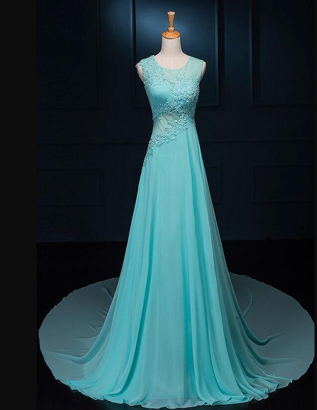 Beautiful Chiffon A-line Formal Dresses For Party, Elegant Prom Dresses With Sweep Train, Formal Gowns