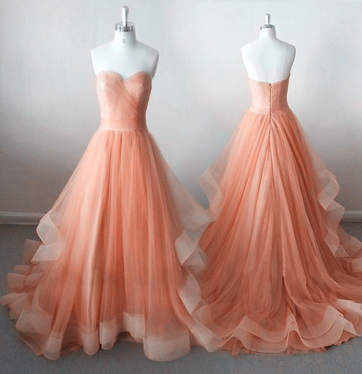 Pearl Pink Tulle Gowns, Gorgeous Prom Dresses 2018, Sweetheart Floor Length Sweet 16 Party Dresses