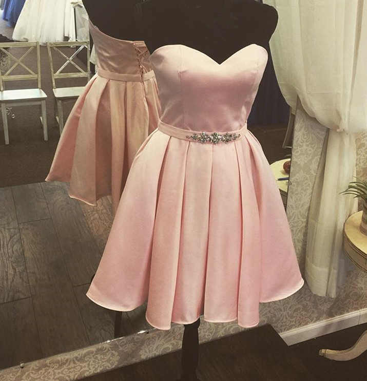 Adorable Pink Short Satin Homecoming Dress,cute Prom Dresses, Lovely Teen Formal Dresses