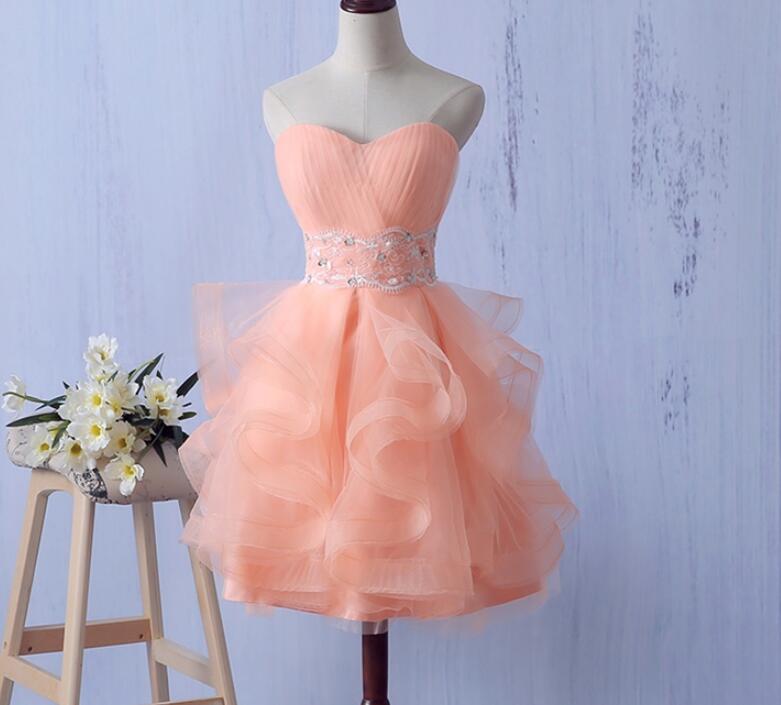 Lovely Cute Pearl Pink Short Tulle Homecoming Dresses, Cute Sweet