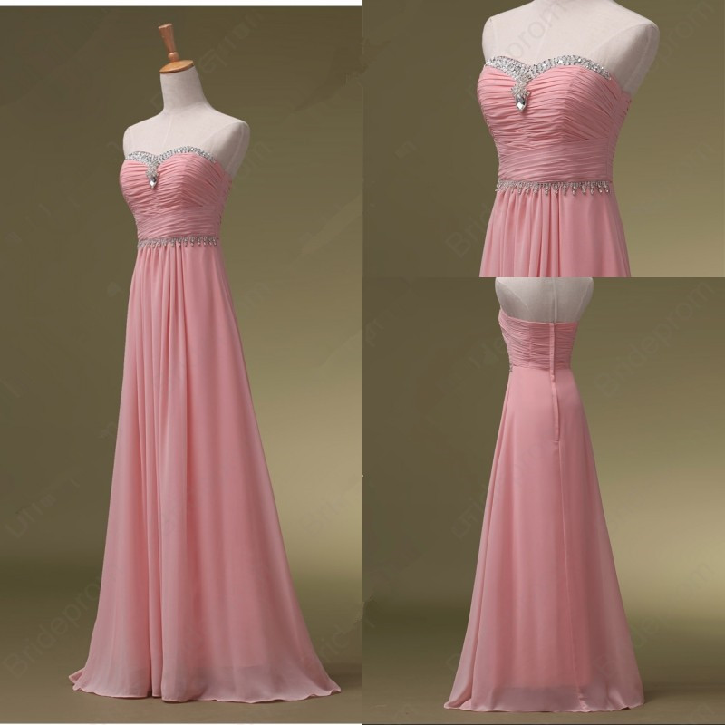 Beaded Fashion Long Pink Chiffon Prom Dresses, Style Prom Dresses 2018