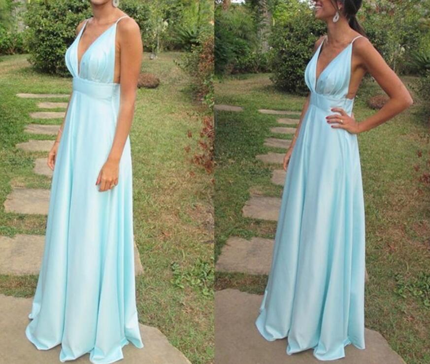 Sexy Beautiful Blue Straps A-line Bridesmaid Dresses, Evening Gowns, Formal Party Dresses