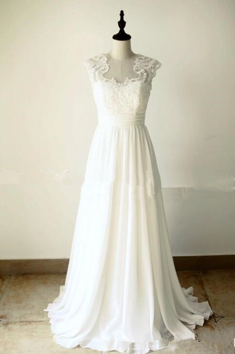 White Long Chiffon And Applique Prom Dresses, Simple Wedding Gowns, White Formal Dresses
