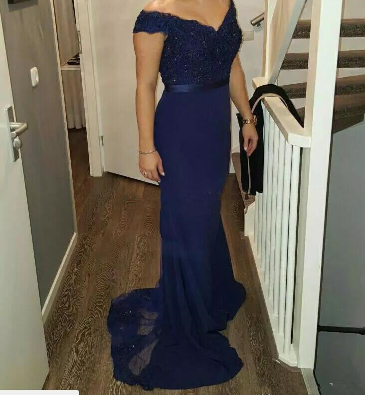 2018 Dark Blue Off Shoulder Mermaid Bridesmaid Dresses, Spandex Formal Gowns, Navy Blue Prom Dresses