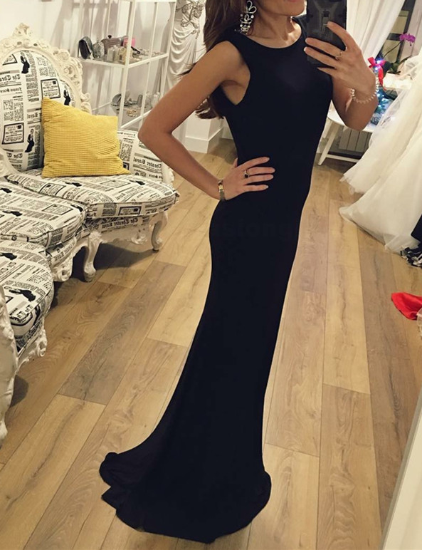 Sexy Black Simple Floor Length Party Gowns, Black Evening Gowns, Formal Dresses 2018