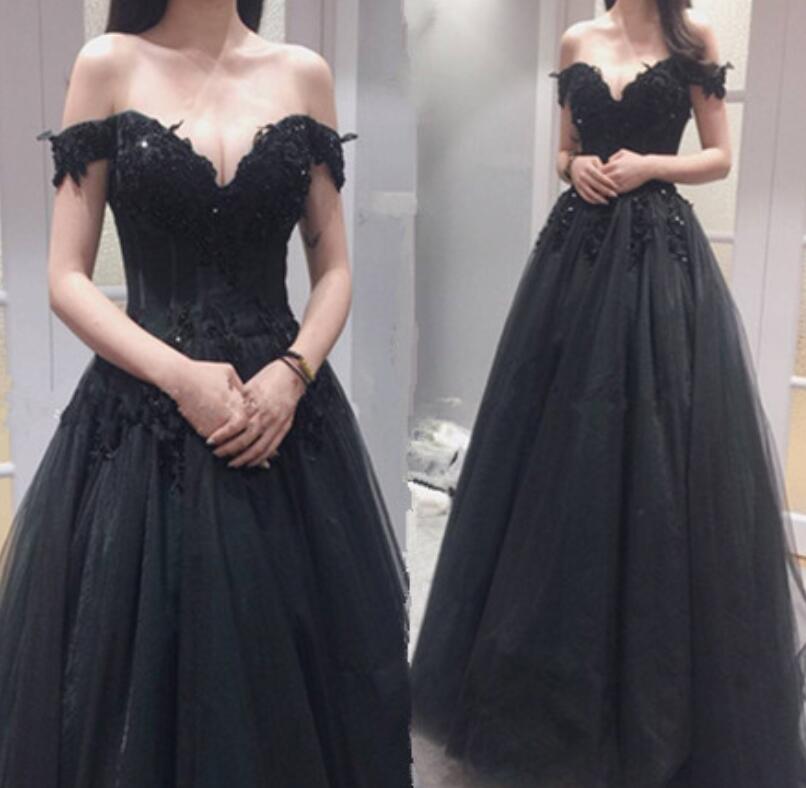 floor length black gown