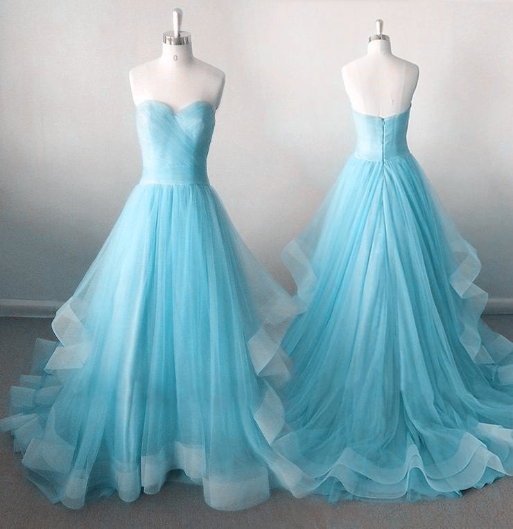 Blue Sweetheart Prom Gowns, Pretty A-line Lace-up Prom Dresses 2018, Blue Formal Gowns