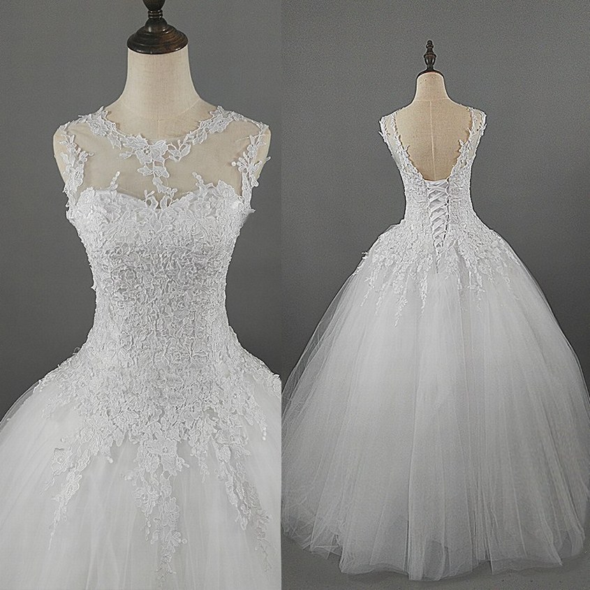 Lovely Lace Applqiue Collar Ball Gown Tulle Bridal Gown Lace Wedding Dresses Formal Dress Wedding Party Dress