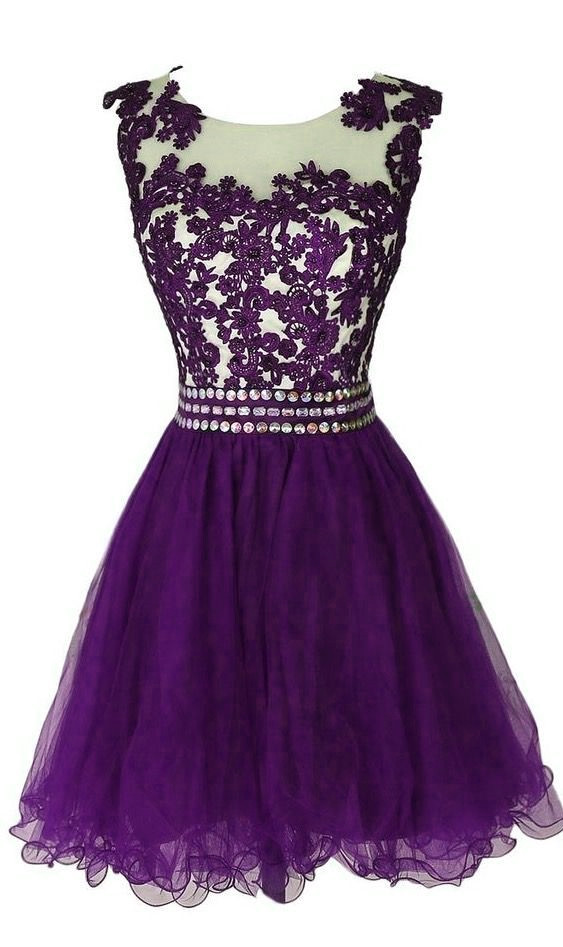 Purple Lace Appliqués Bateau Neck Sleeveless Short Tulle Homecoming Dress Featuring Beaded Belt