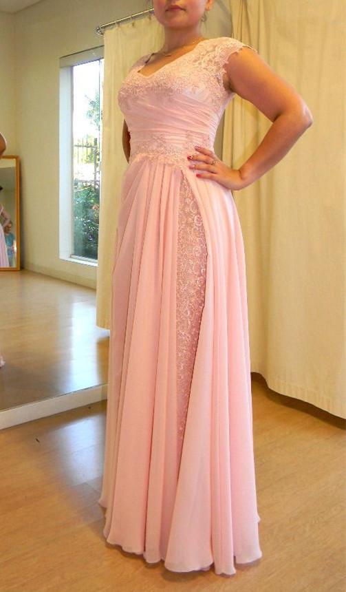 Chiffon And Lace Pink Prom Dresses, A-line Elegant Party Dresses, Wedding Party Gowns