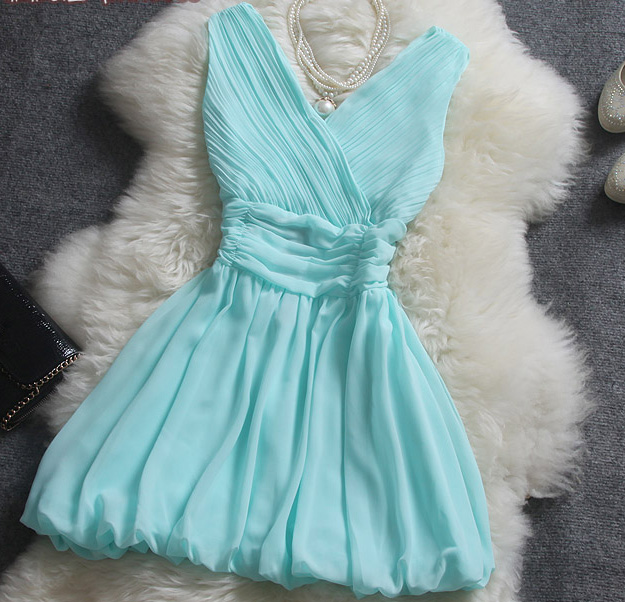 Cute Mint Blue V-neckline Chiffon Short Party Dresses, Short Bridesmaid Dresses, Women Party Dresses