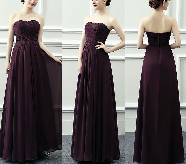 Beautiful Simple Maroon Sweetheart Chiffon Long Party Gowns, Prom Dresses Floor Length, Bridesmaid Dresses For Wedding 2018