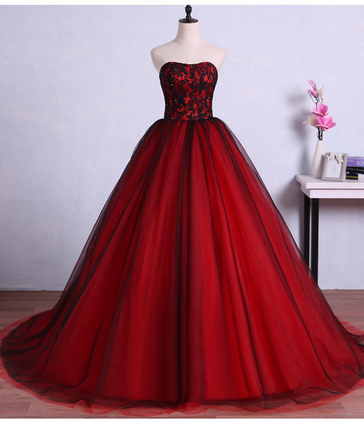 Red And Black Gorgeous Prom Gowns, Party Dresses, Sweet 16 Formal Dresses With Applique