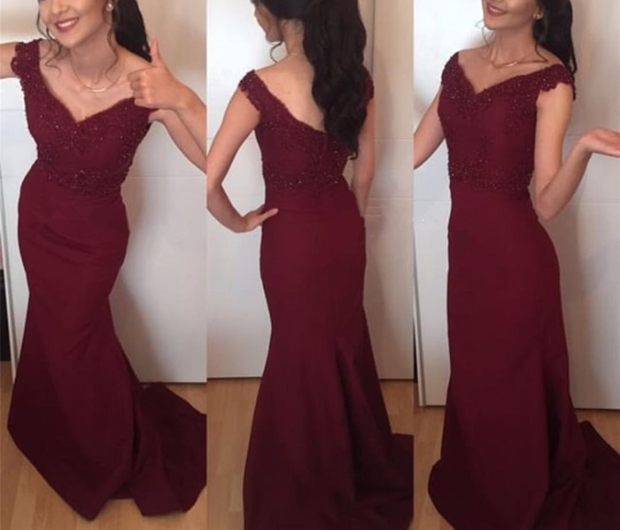 Beautiful Burgundy Prom Dress,mermaid Prom Dress,mermaid Evening Gowns, Lace Applique Party Dresses