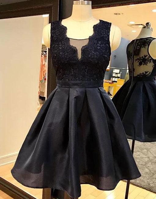 Cute Black Short Lace Applique Party Dresses, Black Homecoming Dresses, Prom Dresses 2018