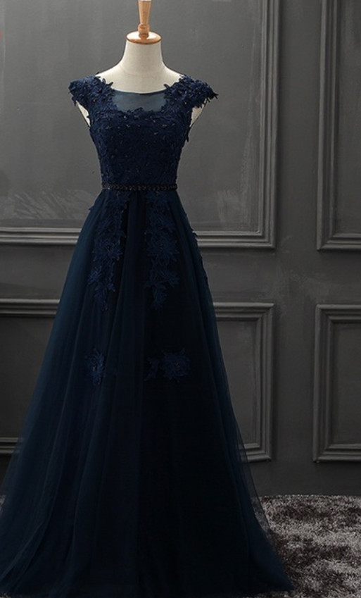 Navy Blue A-line Long Prom Dresses, Blue Formal Dresses, Evening Gowns, Party Dresses