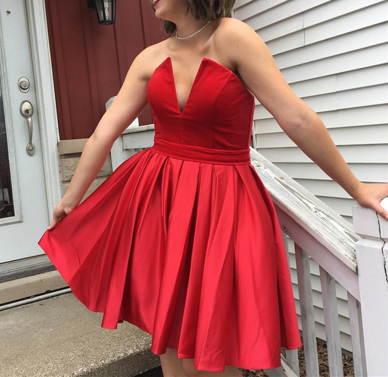Sexy Red Short Homecoming Dresses, Satin Prom Dresses, Style Party Dresses
