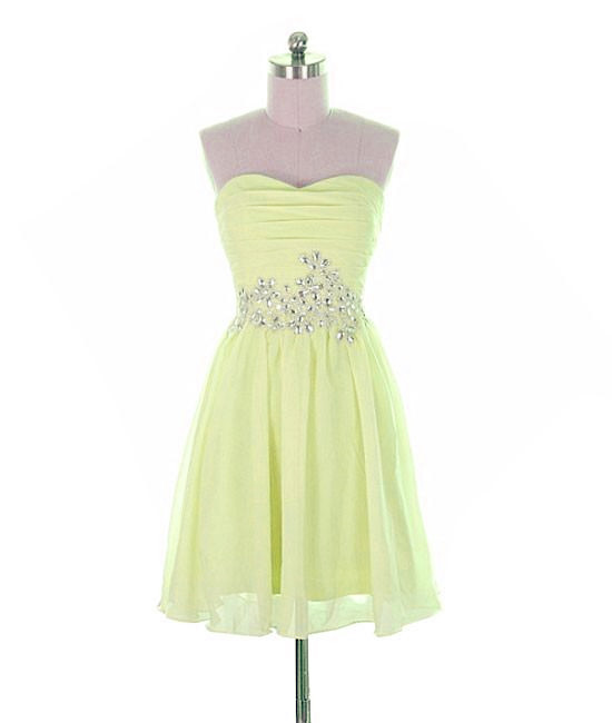 Light Yellow Simple Cute Short Beaded Prom Dresses, Homecoming Dresses ...