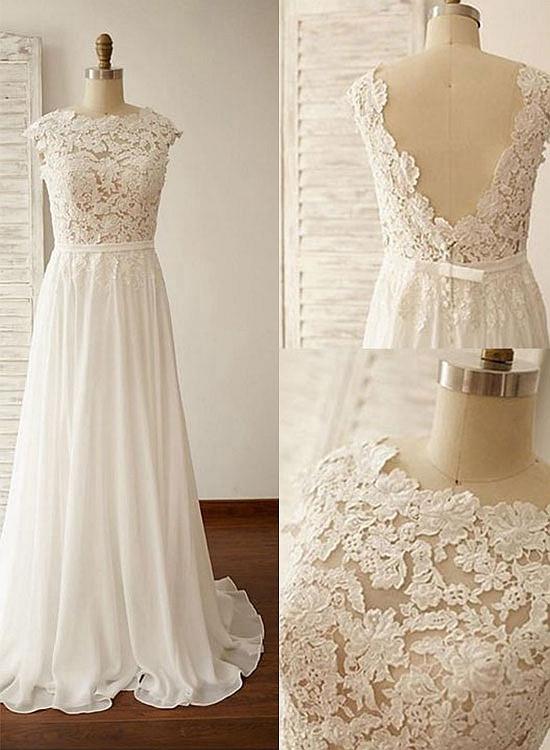 Custom Made White Bateau-neckline Lace Empire Evening Dress, Prom Dresses, Wedding Dresses