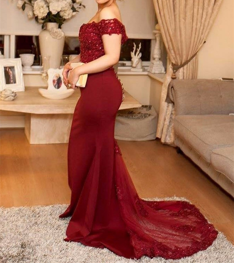 Sexy Off Shoulder Prom Dresses, Lovely Formal Gowns, Burgundy Party Dresses