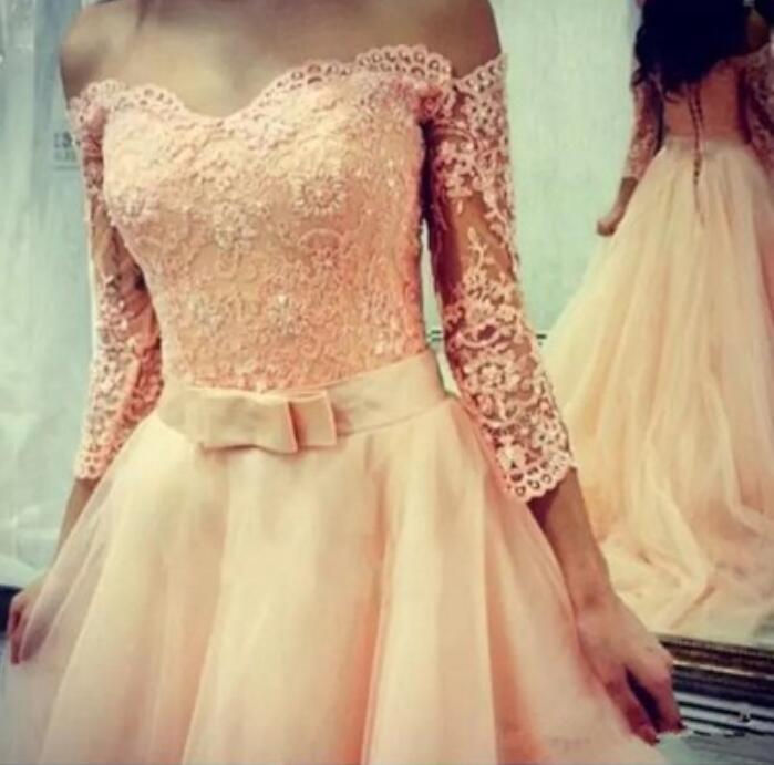 Pink Tulle Prom Dress With Applique, Off Shoulder Short Sleeves Party Dresses, Formal Gowns