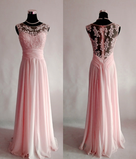 Light Pink Chiffon And Lace Bridesmaid Dresses, Elegant Prom Dresses 2018, Evening Gowns