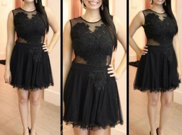 Black Little Dress With Applique, Homecoming Dresses, Sexy Cocktail Dresses