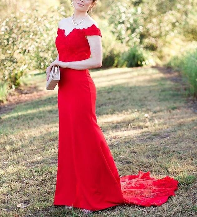 Charming Red Satin Mermaid Long Party Dress With Lace Detail, Long Prom Dresses, Red Bridesmaid Dresses