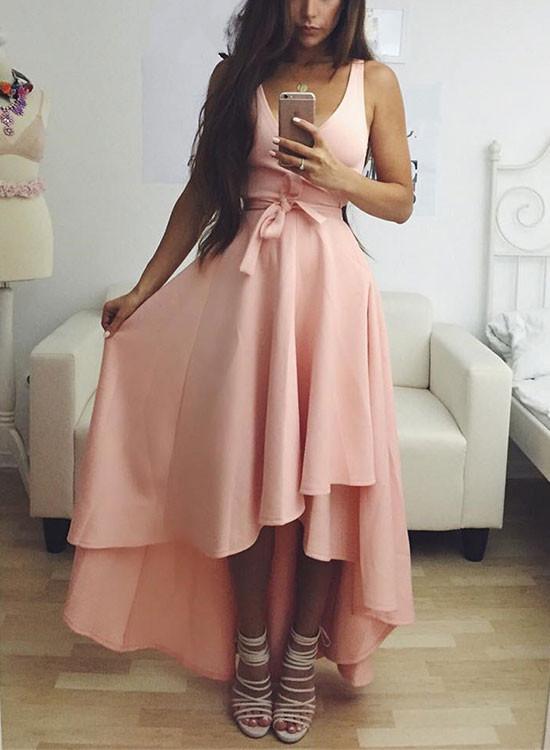 Pink High Low Chiffon Prom Dress, Lovely Party Dresses, Formal Dresses 2018