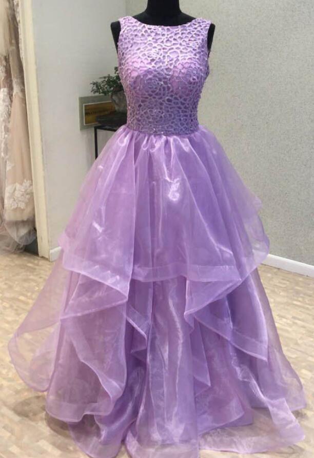 Cute Lavender Long Prom Dresses 2018, Backless Formal Dresses 2018, Party Gowns
