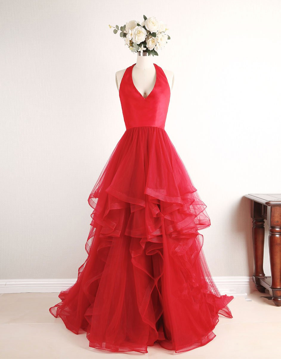 Red Tulle Sweetheart High Low Pretty Prom Dresses 2018, Red Gowns, Evening Gowns