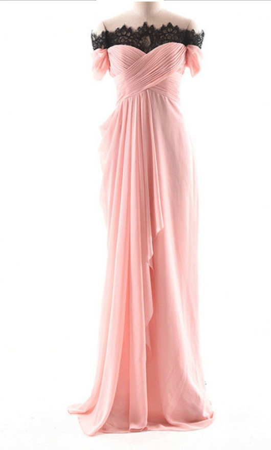 Off-the-shoulder Ruched Chiffon A-line Long Evening Dress, Prom Dress, Bridesmaid Dress Featuring Lace-up Back