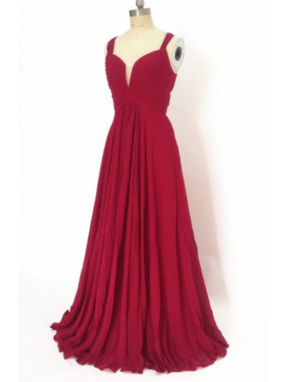 Wine Red Simple Bridesmaid Dresses, Chiffon Floor Length Prom Dresses, Wedding Party Dresses