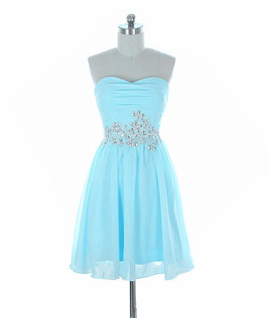 Light Blue Short Prom Dresses, Beaded Knee Length Homecoming Dresses, Cute Party Dresses