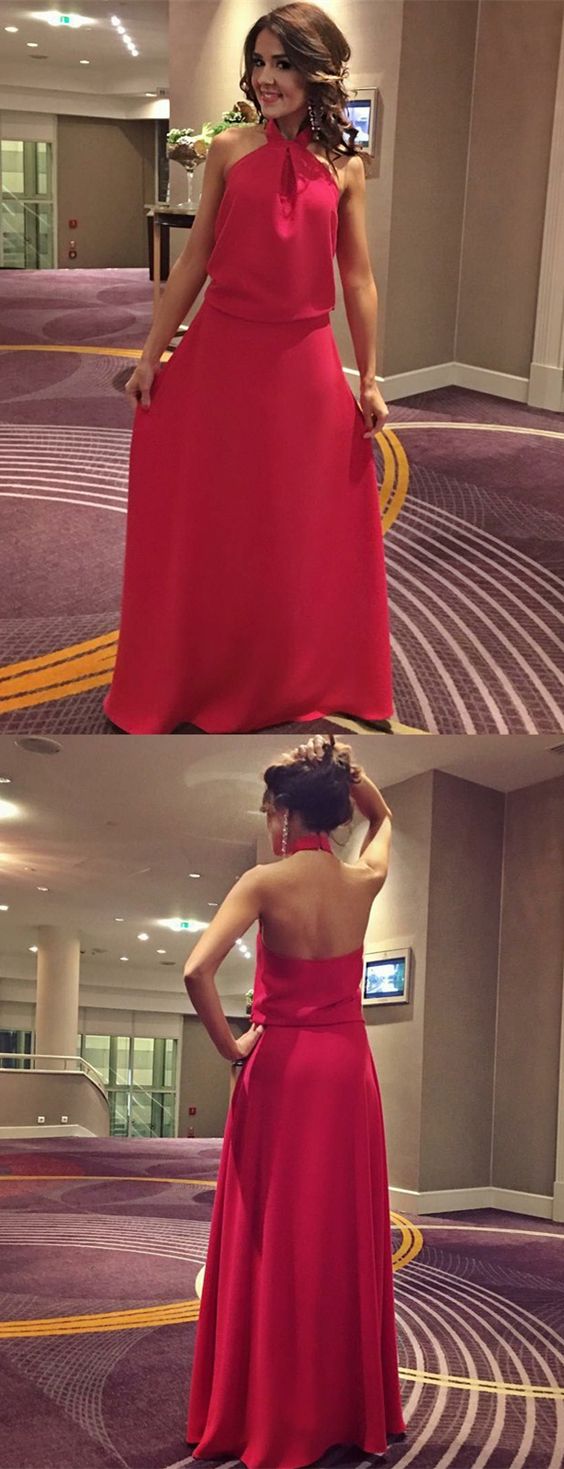 Simple Red Chiffon Wedding Party Dresses, Backless Evening Gown, Formal Dress 2018