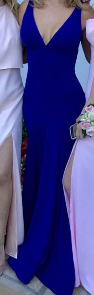 Royal Blue V-neckline Mermaid Long Party Dresses, Royal Blue Gowns, Prom Dress 2018