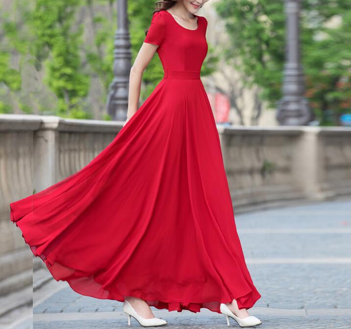 Pretty Red Long Chiffon Beach Dress, Women Long Dresses, Party Dress, Maxi Dress