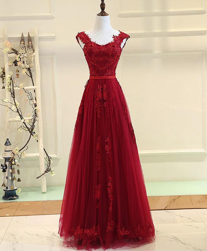 Red Tulle Pretty Prom Dress 2018, V-neckline Formal Gown With Lace-up, Style Prom Dress 2018
