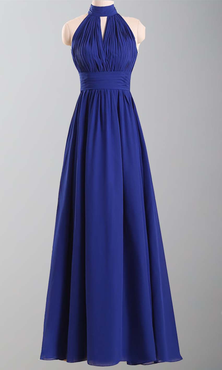 Blue Halter Chiffon Wedding Party Dresses, Blue Formal Dresses, Evening Dress